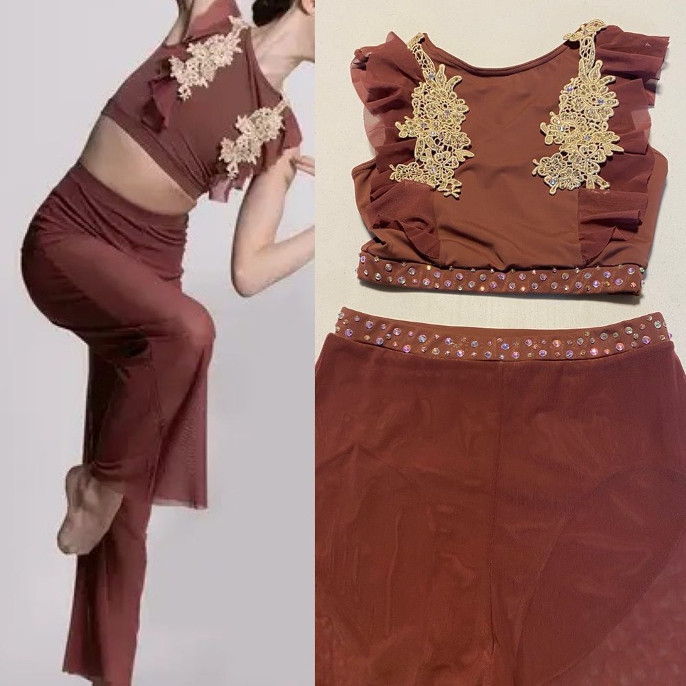 Weissman dance costume 2 piece GOLDEN HOUR SM12288 pant top SA-Small adult